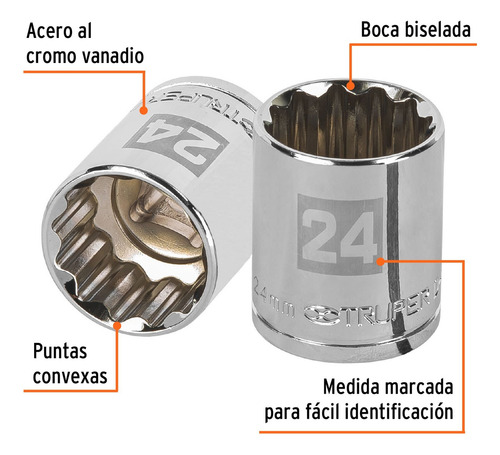 Dado 1/2' 12 Puntas Milimetrico 24 Mm Truper 13538 Color Plateado