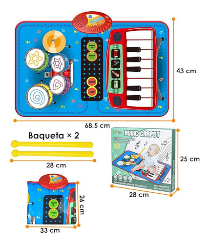 Piano Musical Para Niños 2-en-1 Con Tambor
