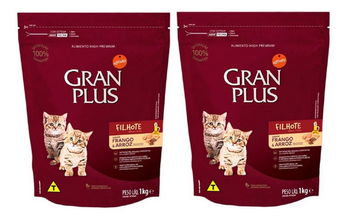 Kit 2 Unidades Ração Gato Filhote Frango/arroz 1kg Gran Plus