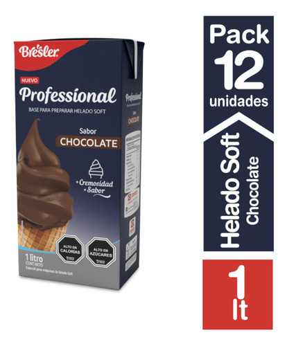 Pack 12 - Base Helado Soft Sabor Chocolate 1 Lt