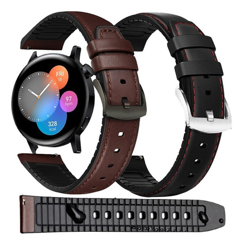 Correa Sport Piel Con Silicon Para Huawei Watch 2 Gt 42mm Ancho 20 Mm Color Cafe