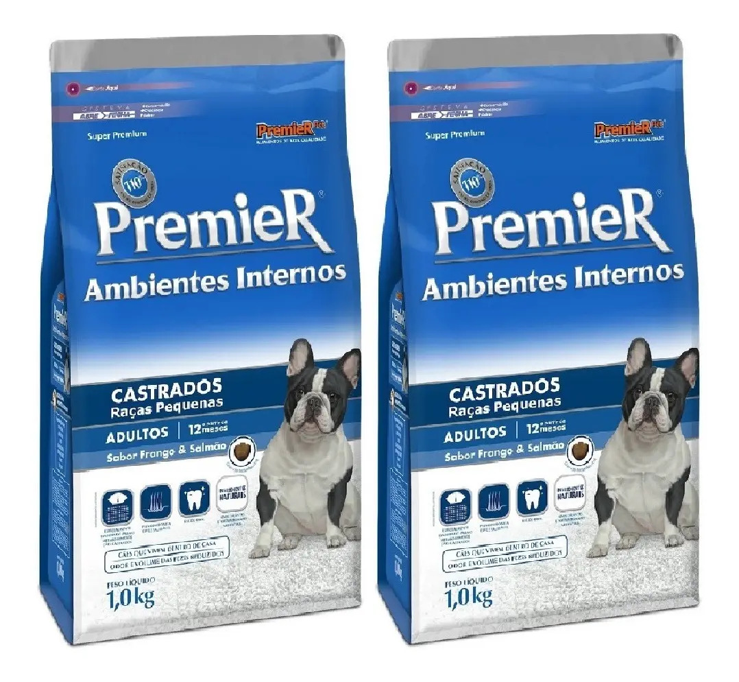 Ração Seca Premier Cão Adulto Castrado Raças Pequenas Frango Salmão 2kg
