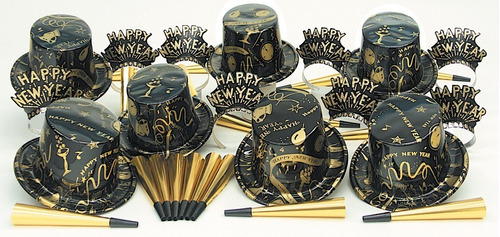 Kit 10 Personas Happy New Year Dorado Año Nuevo 351g - 10