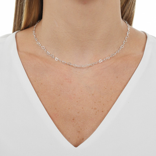 Chocker  Colar  Coração Vazado Prata 925 Semi Joia Veludo