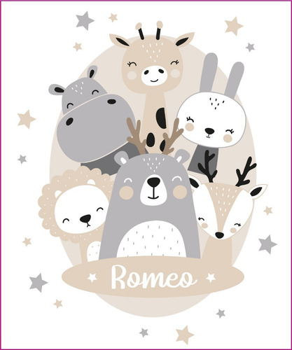 Vinilo Decorativo Animales Nordico Nombre Personalizado