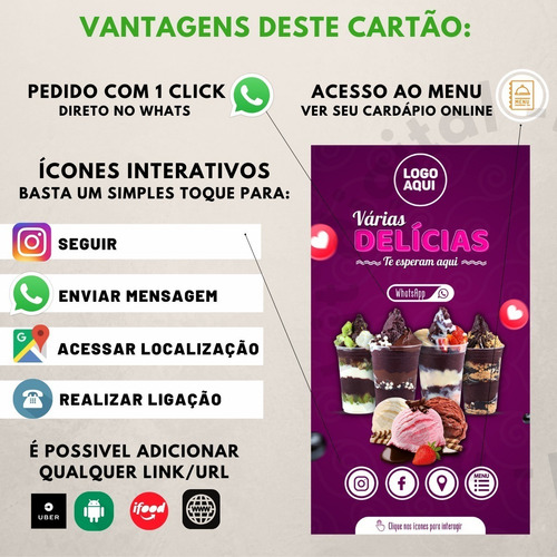 Imagem 3 de 10 de Cardápio Açaí E Sorvete+ Cartão Virtual + Artes Instagra