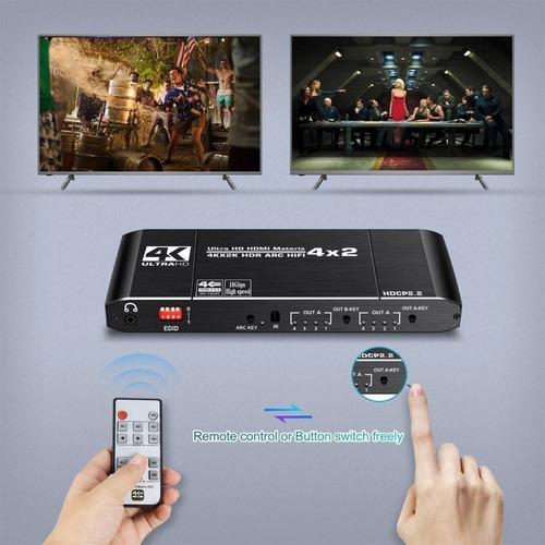 Imagen 8 de 8 de Divisor Kuwfi Hdmi Matrix 4k 60hz Hdr 4 Entradas 2 Salidas