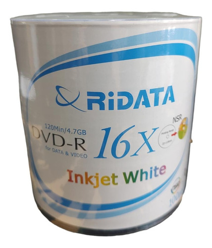 Dvd-r Ridata Printables Full Ink Print 16x X 100 Unidades