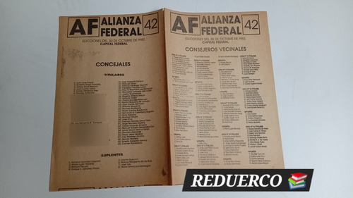 Boleta Electoral 1983 Alianza Federal Concejales Consejeros (Usado)