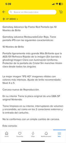 Game Boy Advance Color Rojo Rojo (Usado)