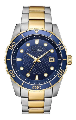 Reloj Bulova Sport 98a200 Original Agente Oficial Color De La Malla Plateado Y Dorado Color Del Bisel Azul Color Del Fondo Azul