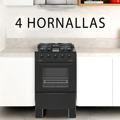 Cocina Queen Super Gas 4h Mesada Vidrio Negro