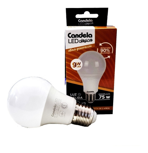 Lámpara Led Candela Luz Cálida 9w Equivale A 75w Cod Ll9c