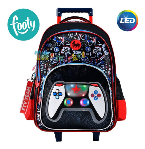 Imagen 2 de 5 de Mochila 18 Con Carro Carrito Y Luces Led Footy