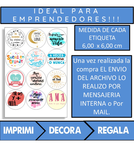 Kit Imprimible 01 Frases Color Stikers Tag Topper Emprender