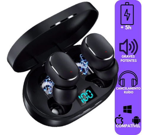 Fone De Ouvido Bluetooth Sem Fio Tws Microfone Celular   Cor Preto