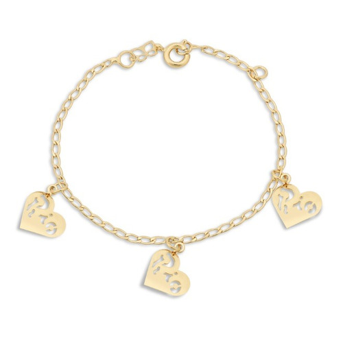 Pulseira Folheado Ouro 18k Corações Palavra Rio Vazado Lindo
