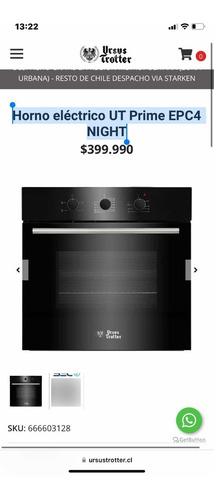 Imagen 2 de 4 de Horno Eléctrico Ut Prime Epc4 Night Ursus Trotter