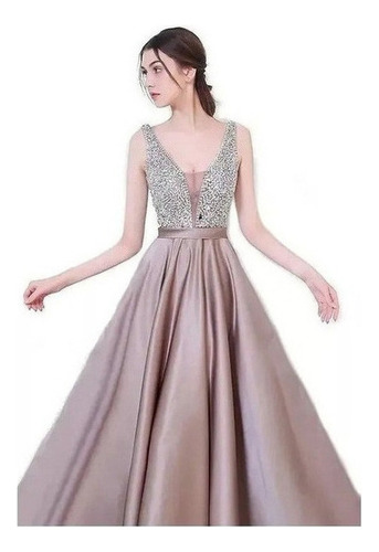 Vestido De Fiesta Noche Elegante Con Pedrería Y Satín15 Años