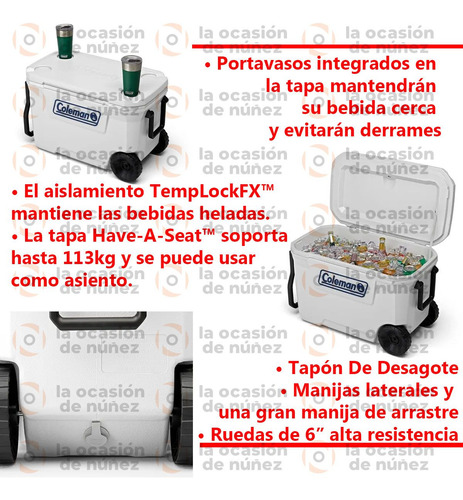Imagen 4 de 8 de Conservadora Coleman 62 Qt Heladera Termica Ruedas Extreme