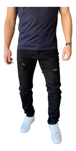 Jeans Slim Fit Destroyed Negro