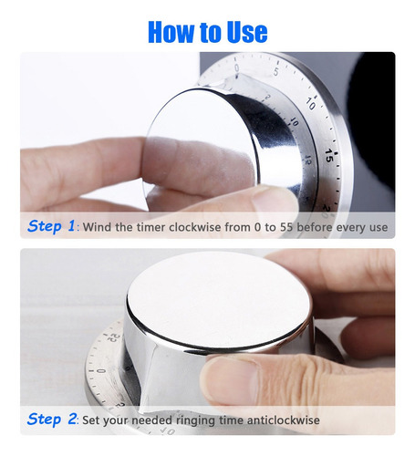 Temporizador De Cocina De Acero Inoxidable, Reloj Con Alarma