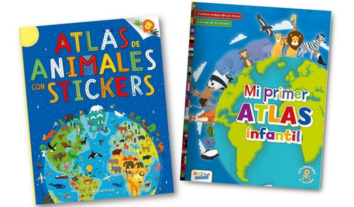 * 2 Libros Mi Primer Atlas Infantil + Animales C Stickers *