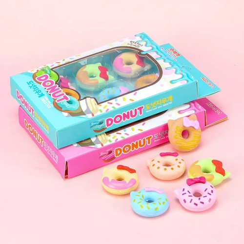 Pack 12 Gomas De Borrar De Donut Kawaii X 2 Cajas De 6 Pcs Color Rosa
