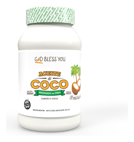 Pack X2 Aceite De Coco Virgen God Bless You X500ml.