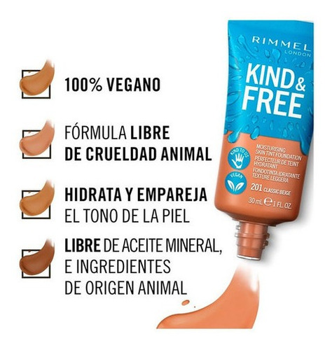 Imagen 6 de 7 de Base De Maquillaje Rimmel Hidratante Kind & Free Apto Vegano