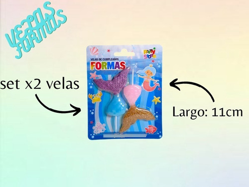 Party Store Velas Formas Set Colas De Sirena Glitter X2 Unid
