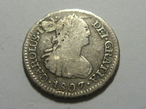 Espanha Colonial - Carlos Iv 1/2 Real 1807 Prata, Potosí (Usado)