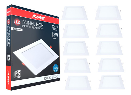 Imagem 1 de 5 de Kit 10 Painel Plafon Led 18w Quadrado Embutir Luminária