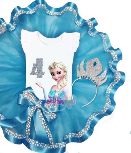 Tutú De Tul Conjunto Personalizado Disfraz Niña Elsa Frozen