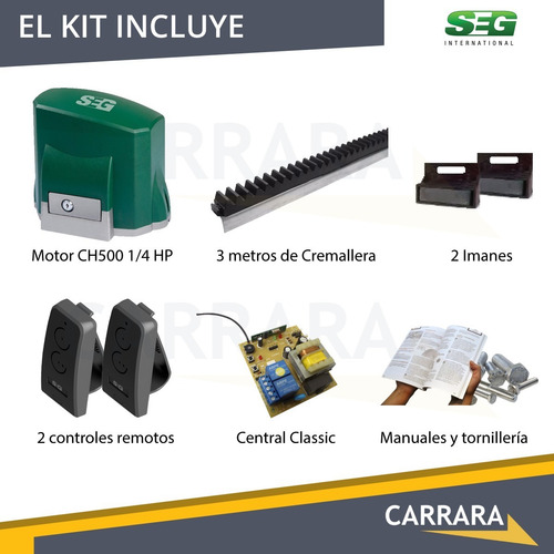 Kit Motor Electrico Seg Portón Corredizo Ch 500kg Automatico