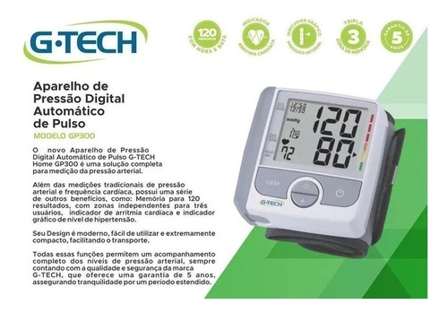 Aparelho De Pressão Digital De Pulso G-tech Gp300