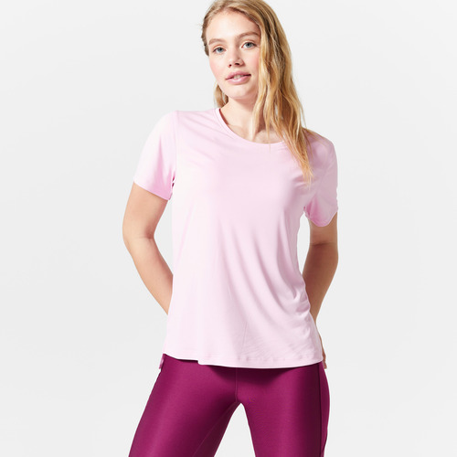 Playera Fitness Cardio Mujer Rosa Claro Manga Corta Domyos