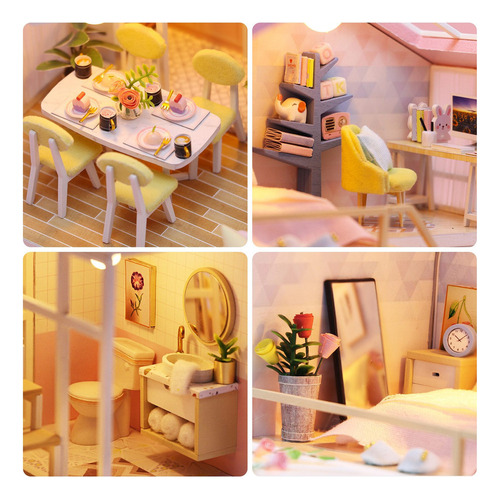 Casa De Muñecas Miniatura Kit De Madera Bricolaje Con Mueble