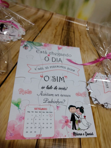 Convite Quebra Cabeças Casamento Rosa - 10 Unidades