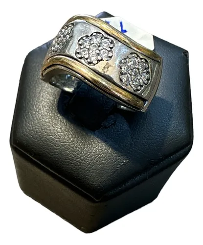 comprar Anillo Ancho En Plata 925, Oro 10k Y Circonias, T=16. Tuset