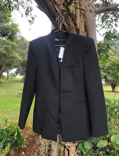 Blazer Saco Campera Nueva Hombreras Largo Negro Zara Slim