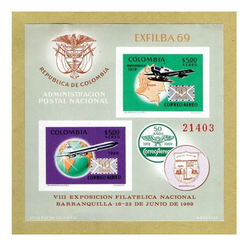 Estampilla Colombia Exposición Filatélica Nacional 1969