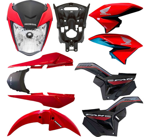 Frente Titan 160 22 Vermelho Aba Lateral Rabeta Paralama Fan