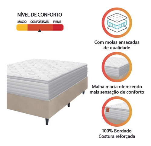 Cama Box Casal Molas Ensacadas Real Branco / Bege