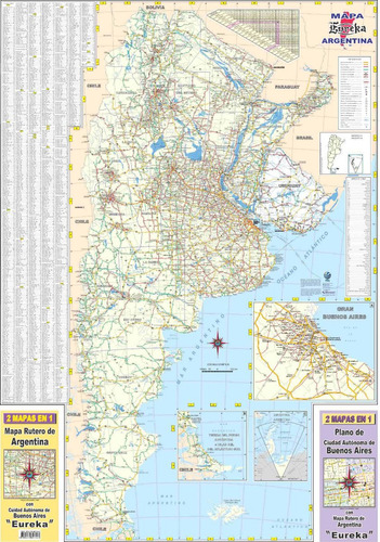 Mapa Argentina Rutas Y Buenos Aires  Eureka 