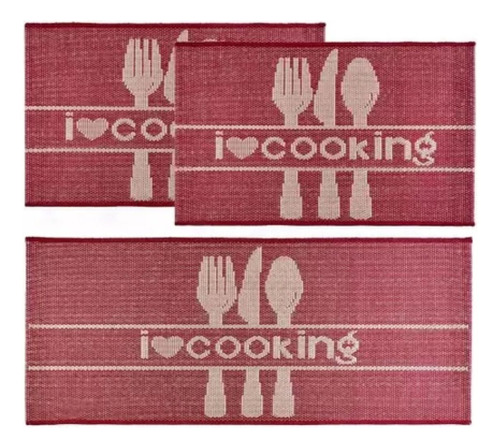 Jogo De Cozinha Passadeira Sisal 3 Peças Rustico Eco Nature Cor Cooking Vermelho