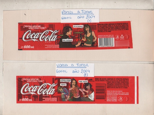 2 Etiquetas Coca Cola * Promo Vamos A Tomar - Año 2004
