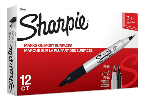 Marcador Sharpie Doble Punta Twintip Color Negro 12 Piezas.