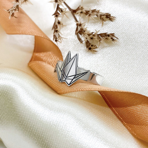 Anillo Grulla Origami Papel Plata 925 Plata 925 A - Chico Plata 925