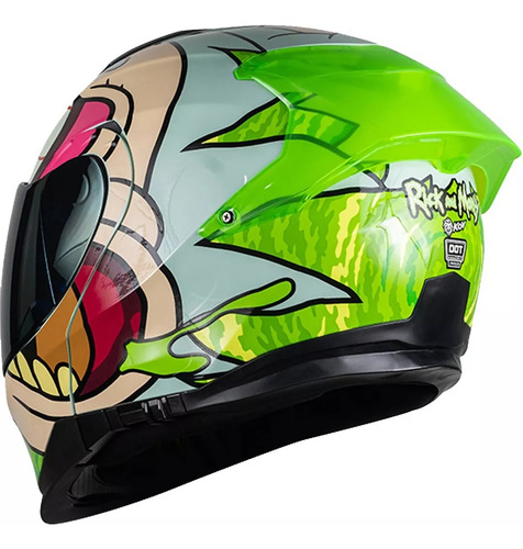 Casco para moto rebatible Kov Rick y Morty  verde brillante talla XXL 